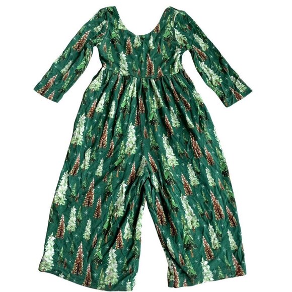 Dreamiere Girl's Bamboo Leggy Romper, Christmas Winter Evergreen Trees - 12-18Mo - Picture 1 of 7